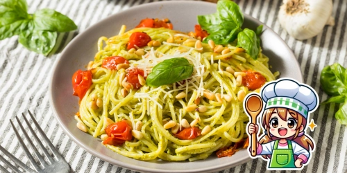 Frühlingsrezept: Pasta mit Avocado-Pesto und Pinienkernen